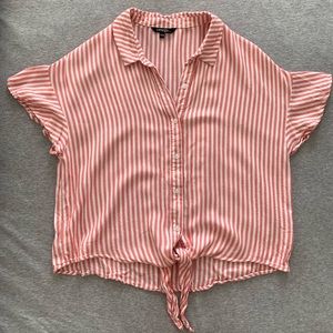 Pink button up with tie at the bottom